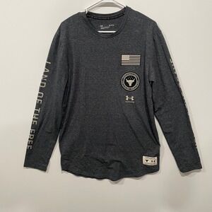 Under Armour Project Rock Freedom Long Sleeve Shirt Mens MD Grey Flag Bull